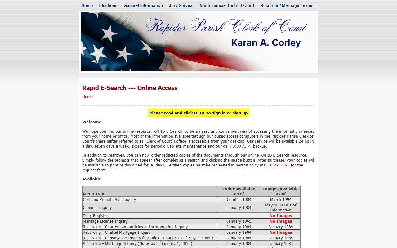 RAPID E-Search portal for online Rapides Parish and Alexandria felony record searches
