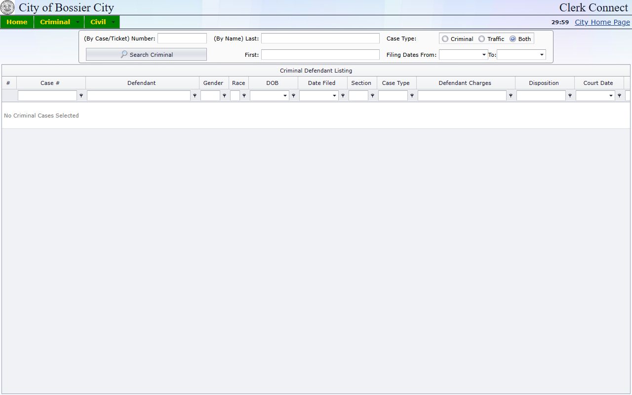 Bossier City Court criminal inquiries for misdemeanor and city-level case access