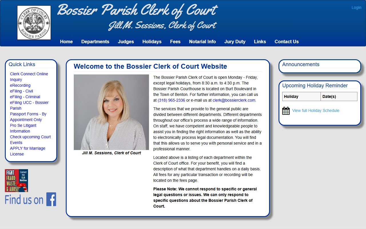 Bossier Parish Clerk of Court for Bossier City felony records access