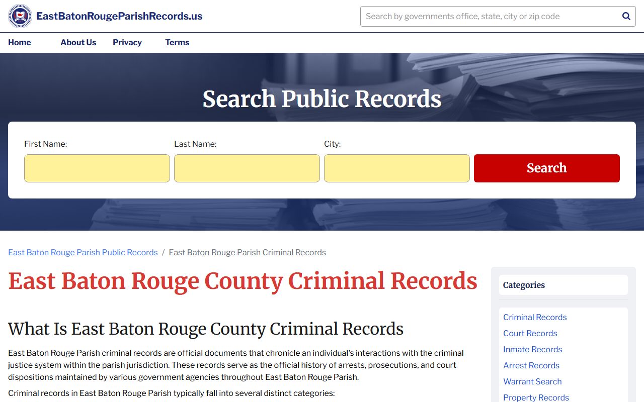 East Baton Rouge Parish criminal records portal for Central felony case searches