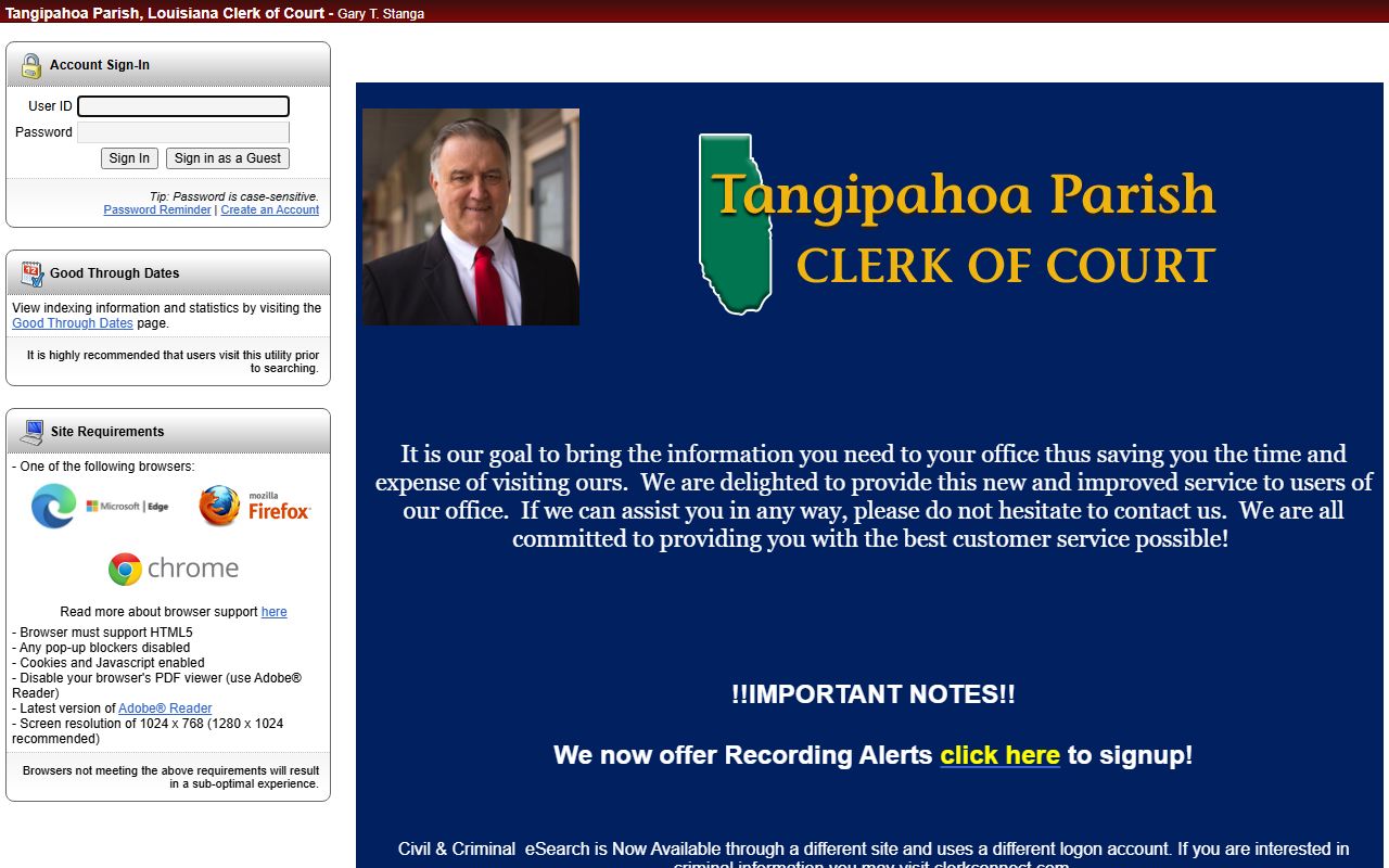 Tangipahoa Parish online case portal for Hammond criminal and felony record searches