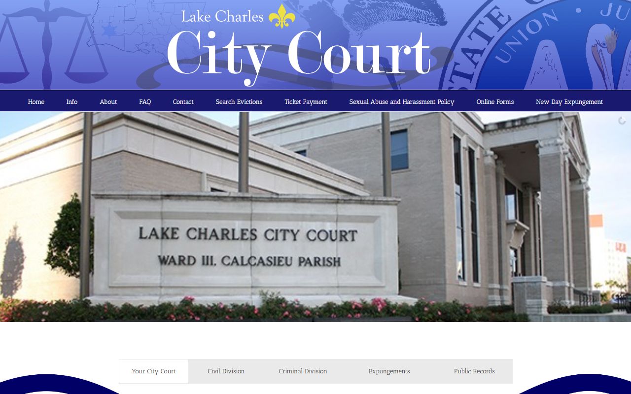 Lake Charles City Court for misdemeanor and traffic matters separate from felony records