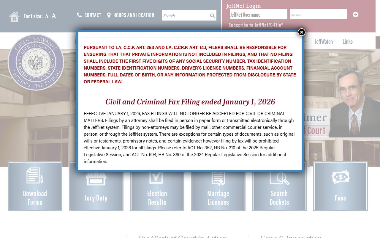 Jefferson Parish Clerk of Court for Metairie felony records access