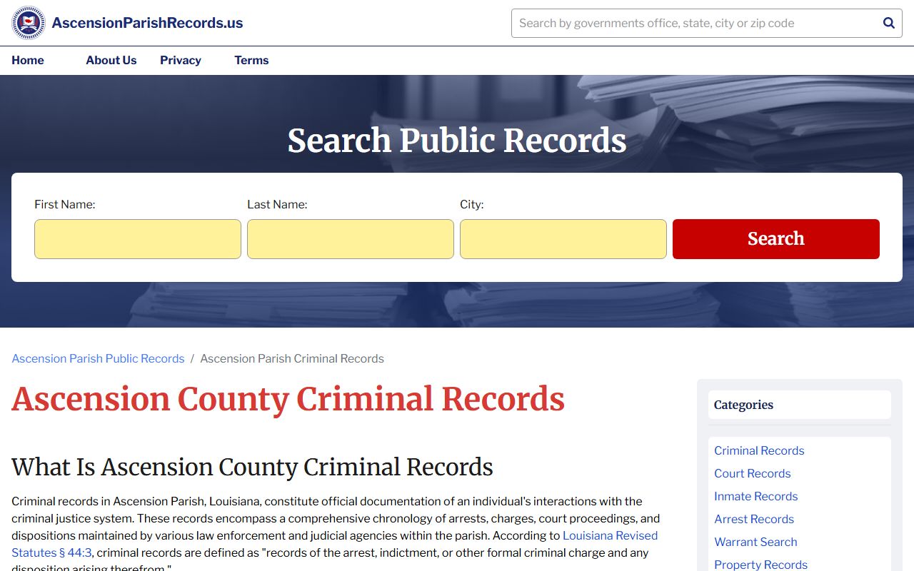 Ascension Parish criminal records portal for Prairieville felony case searches