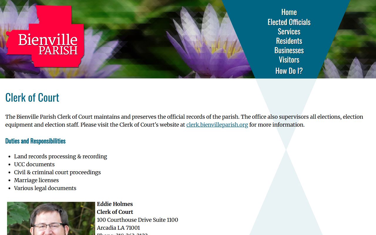 Bienville Parish Clerk of Court page for felony records in Arcadia