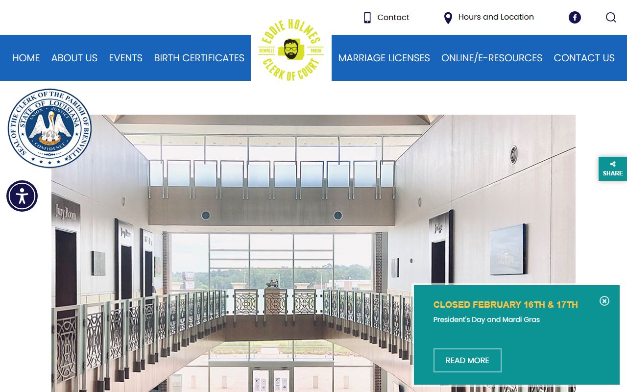 Bienville Parish Clerk of Court website for criminal and felony record access