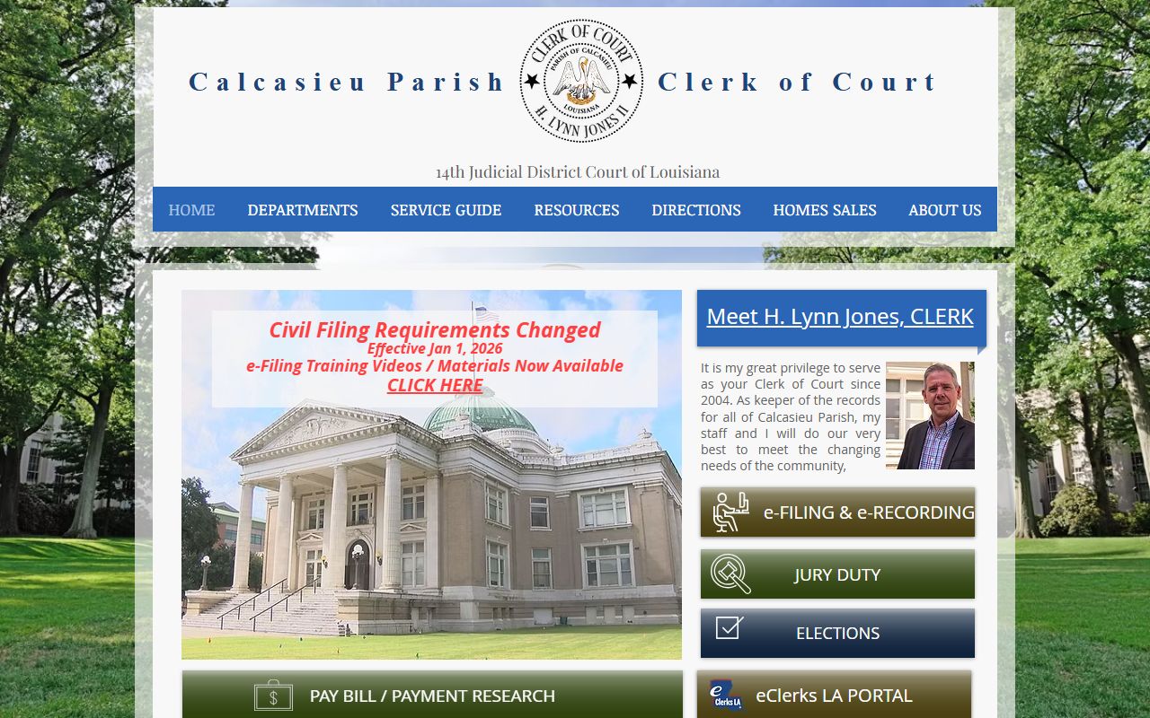 Calcasieu Parish Clerk of Court homepage for felony records search