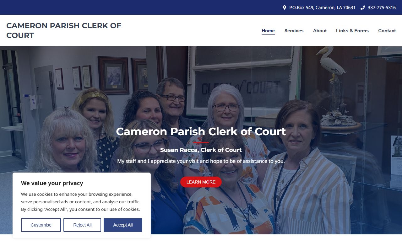 Cameron Parish Clerk of Court homepage for felony records access
