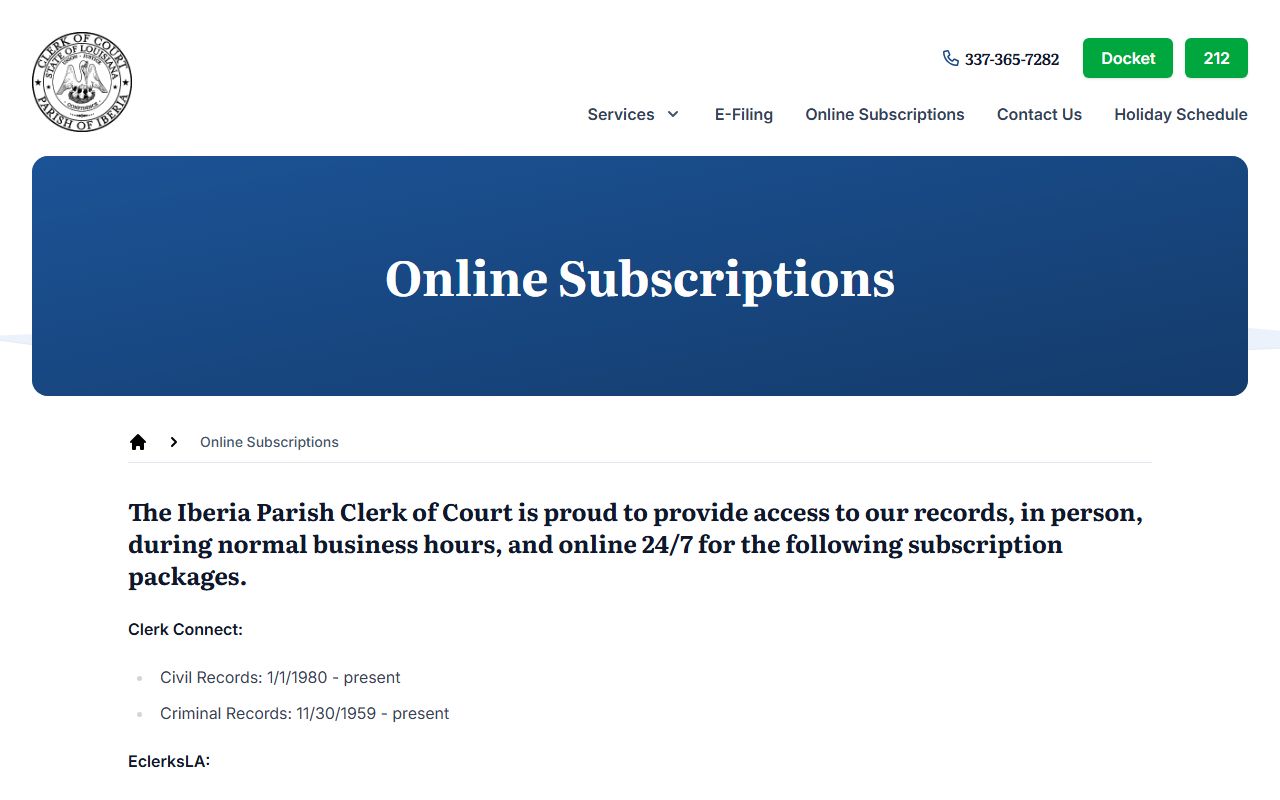Iberia Parish online subscription plans for criminal records access