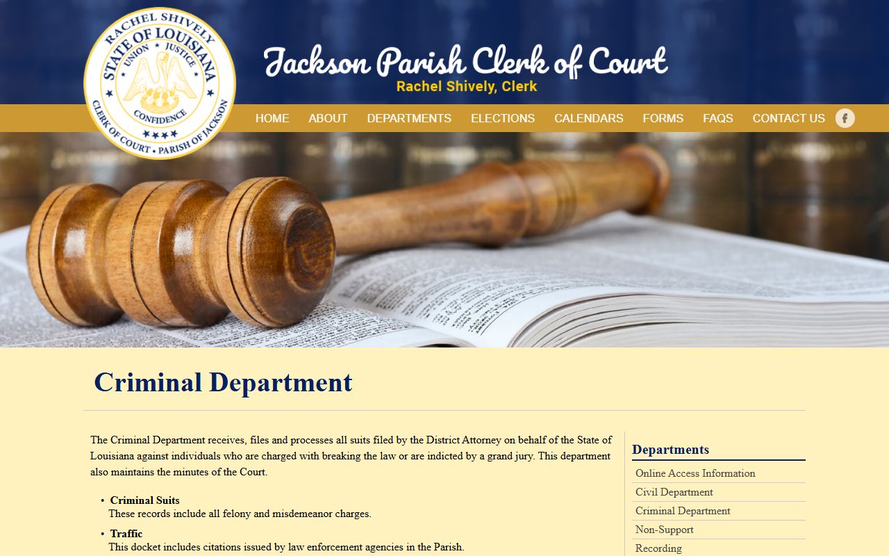 Jackson Parish criminal department services for felony record requests in Jonesboro