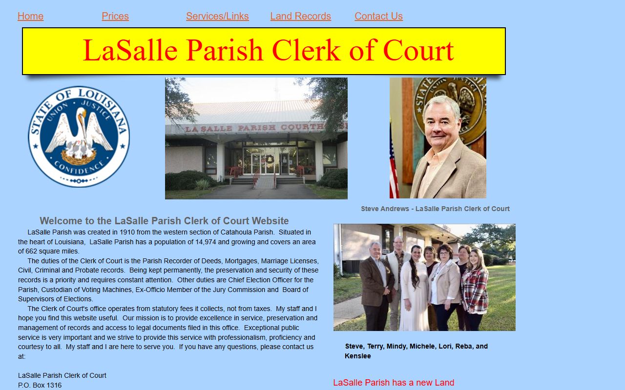 LaSalle Parish Clerk of Court homepage for felony records in Jena