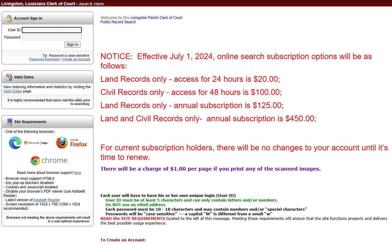 Livingston Parish eSearch portal for online criminal and civil records access