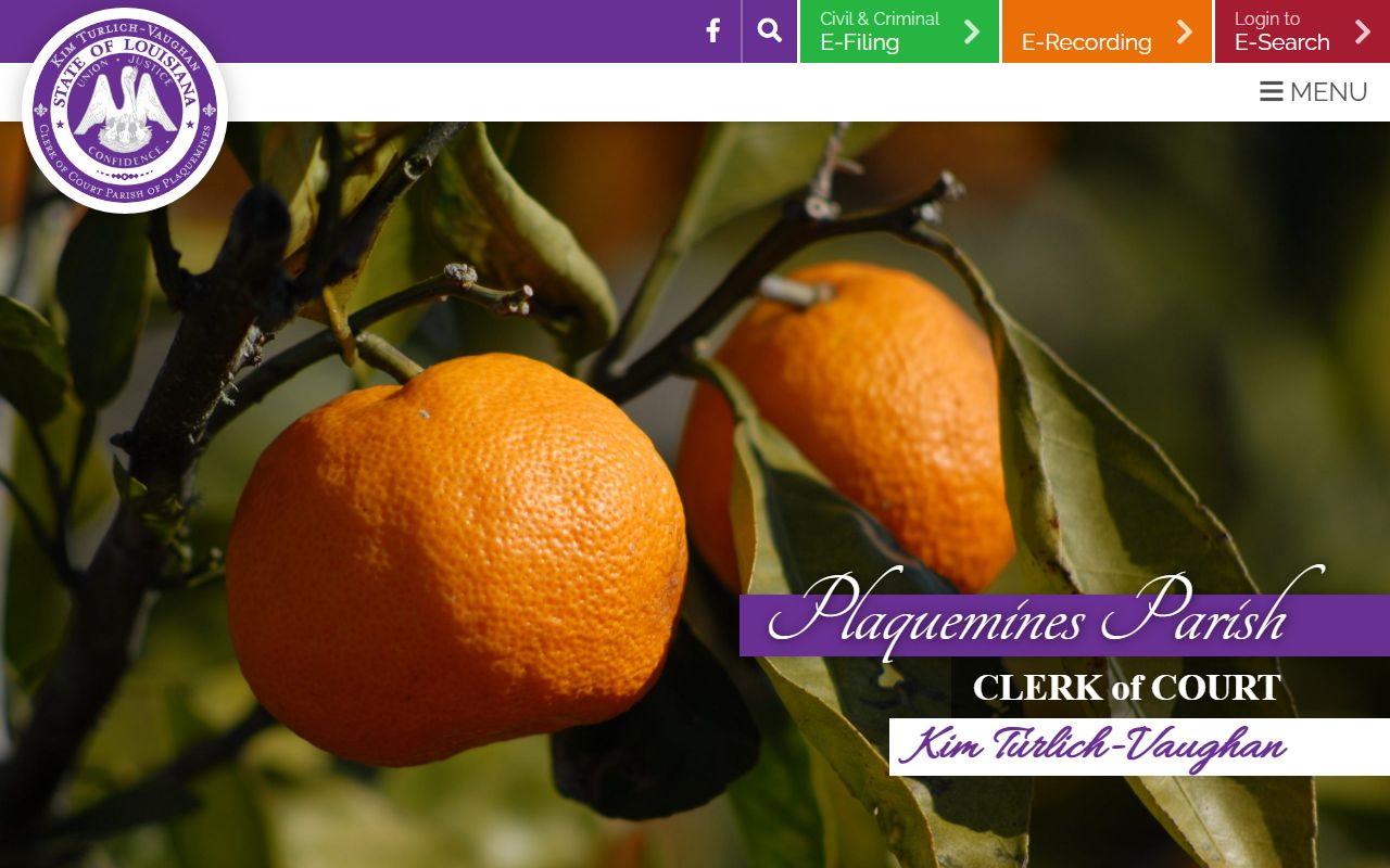 Plaquemines Parish Clerk of Court homepage for felony records access