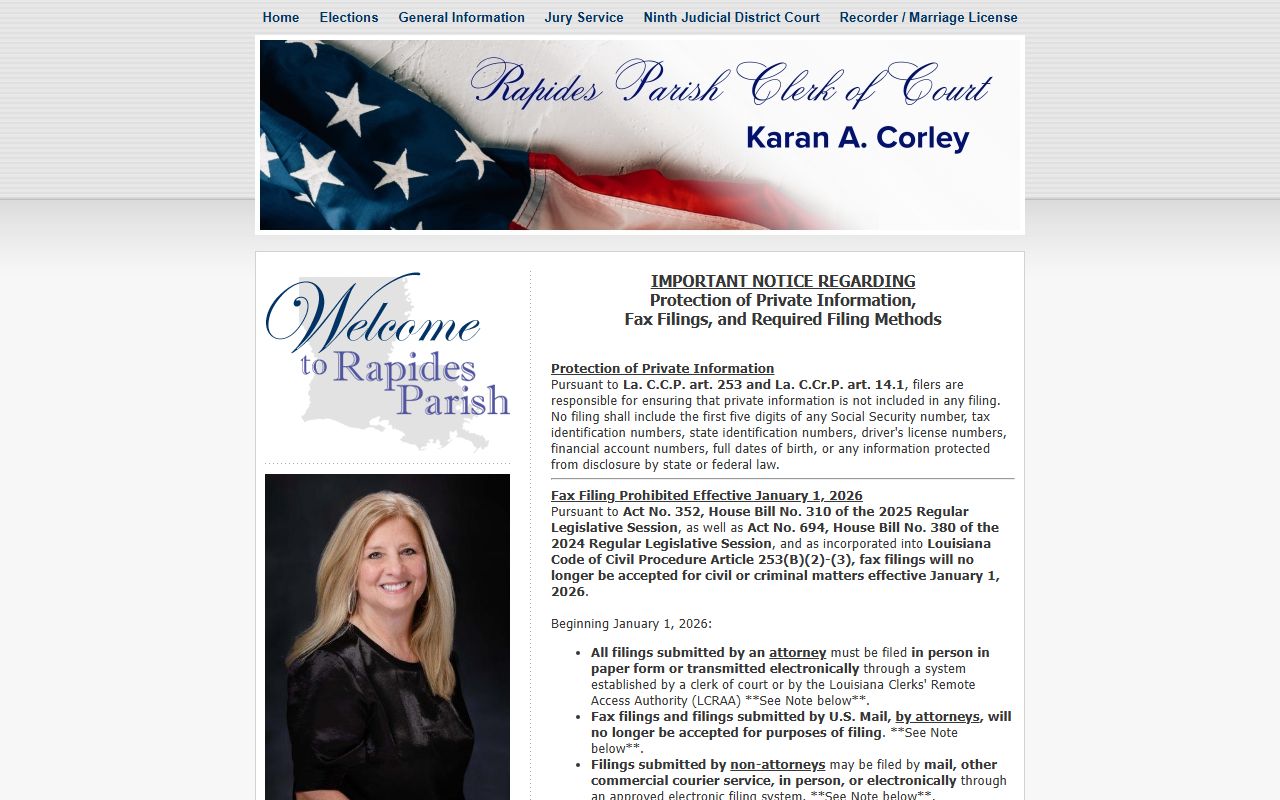 Rapides Parish Clerk of Court homepage for felony records in Alexandria