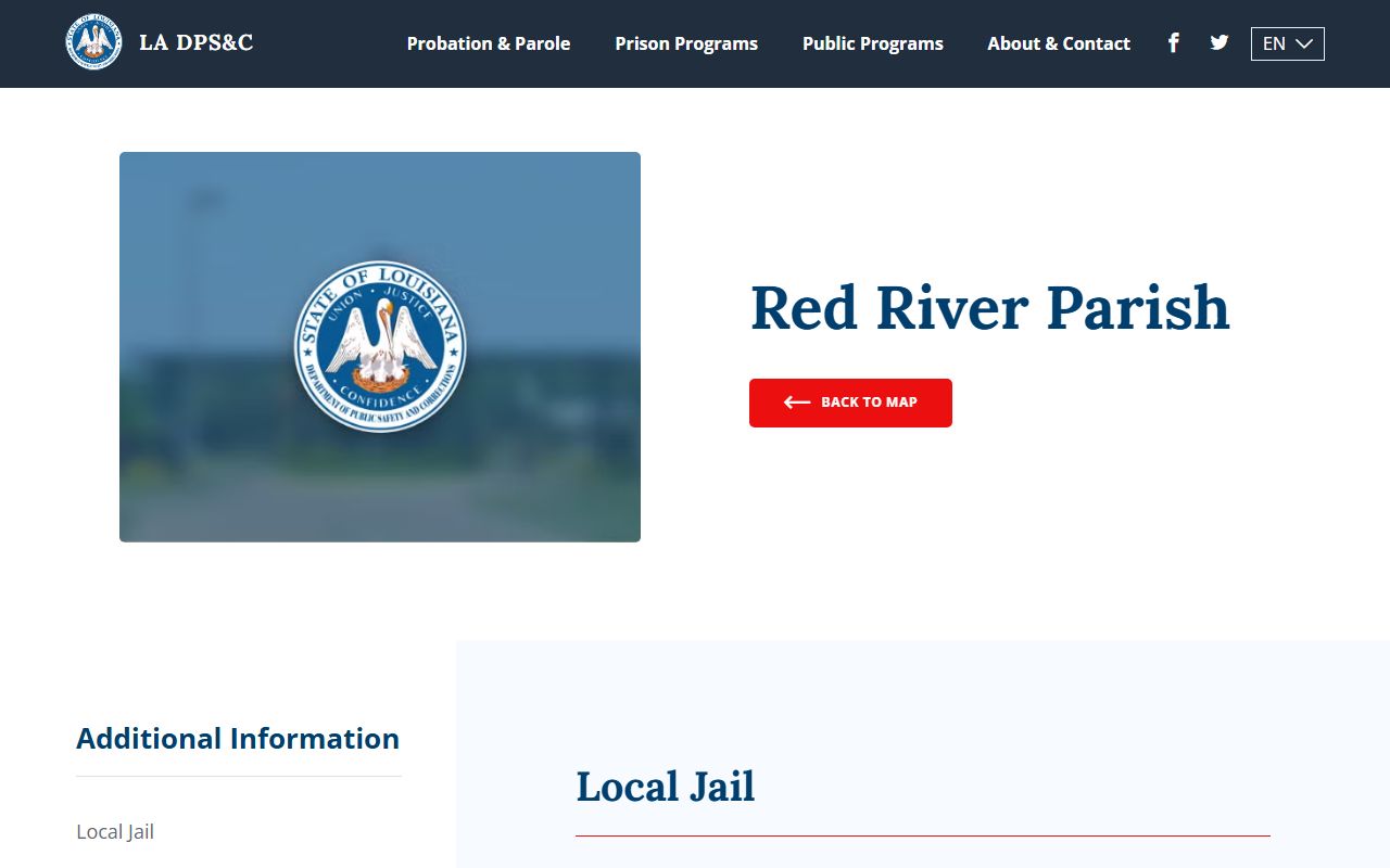 Louisiana DOC Red River Parish location page for offender information