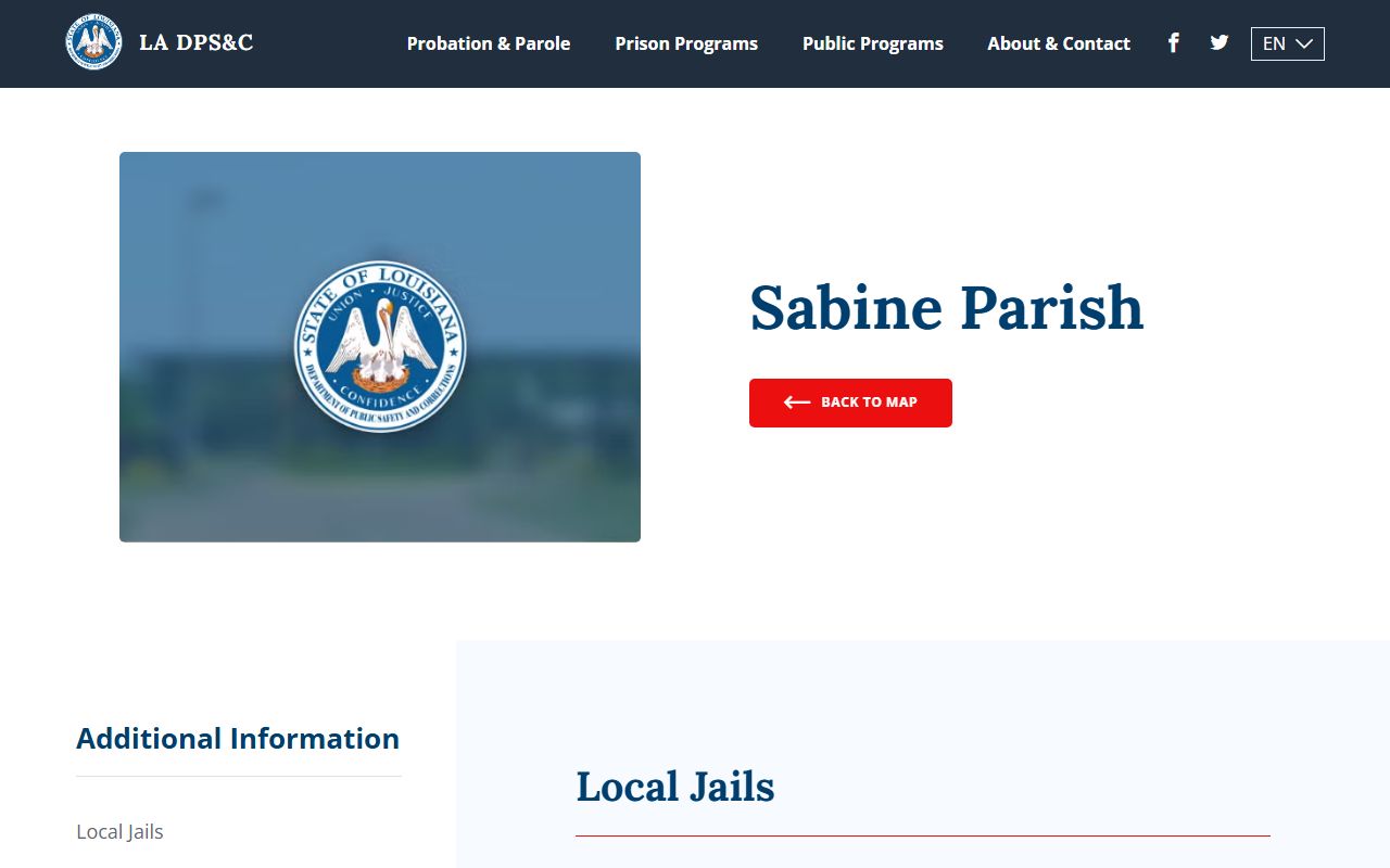 Louisiana DOC Sabine Parish location page for corrections and offender information