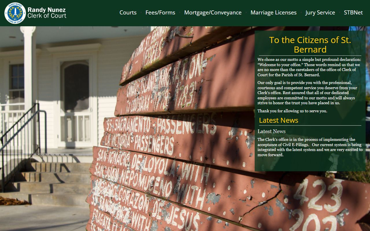 St. Bernard Parish Clerk of Court homepage for felony records in Chalmette