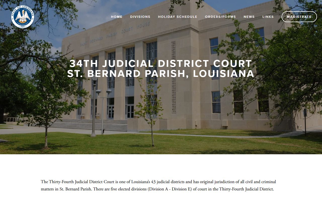 34th Judicial District Court website for St. Bernard Parish felony cases