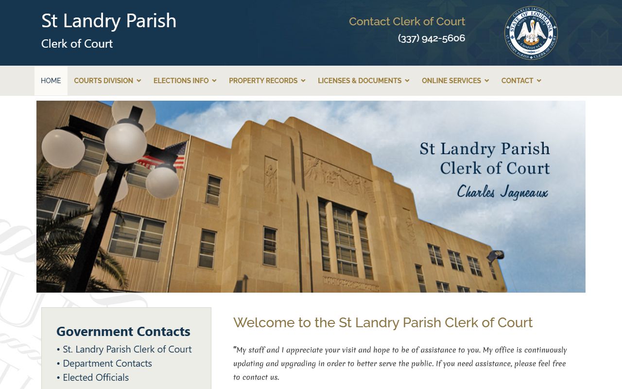 St. Landry Parish Clerk of Court homepage for felony records in Opelousas