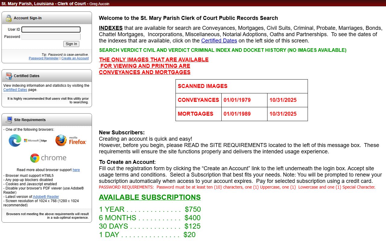 St. Mary Parish eSearch portal for online court records access in Franklin
