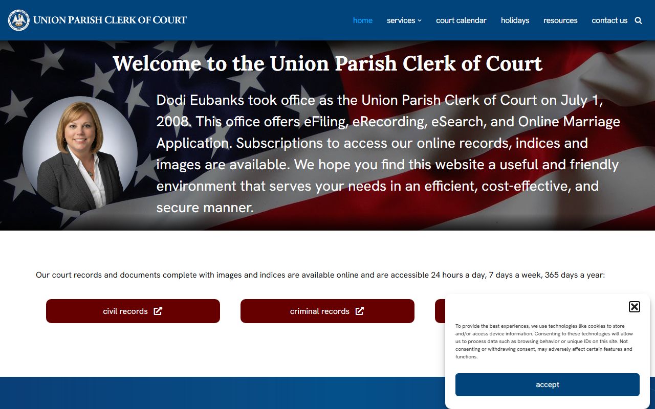Union Parish Clerk of Court homepage for felony records in Farmerville