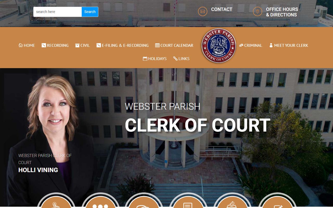 Webster Parish Clerk of Court homepage for felony records in Minden
