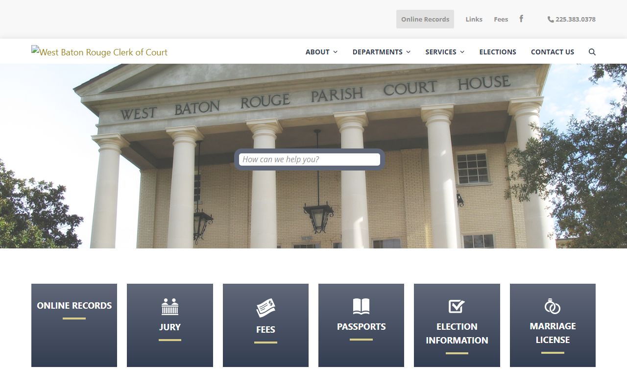West Baton Rouge Parish Clerk of Court homepage for felony records in Port Allen