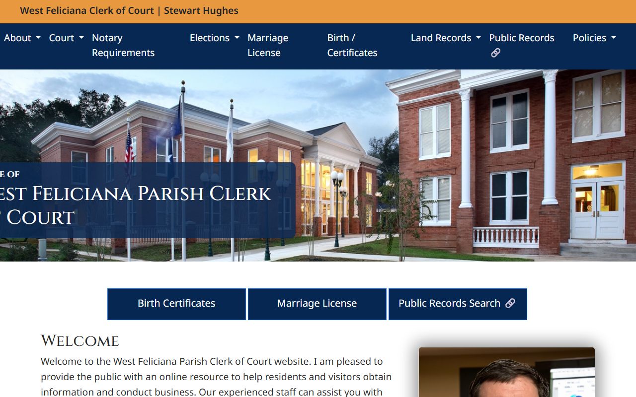 West Feliciana Parish Clerk of Court homepage for felony records in St. Francisville