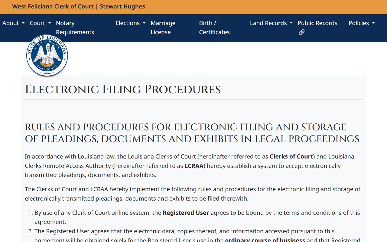 West Feliciana Parish Clerk electronic filing services for court documents in St. Francisville