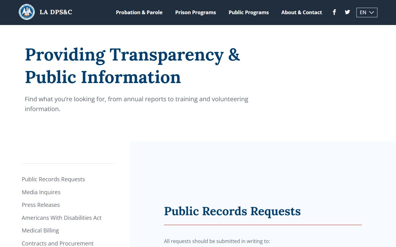 Louisiana DPS&C public information page for felony records requests