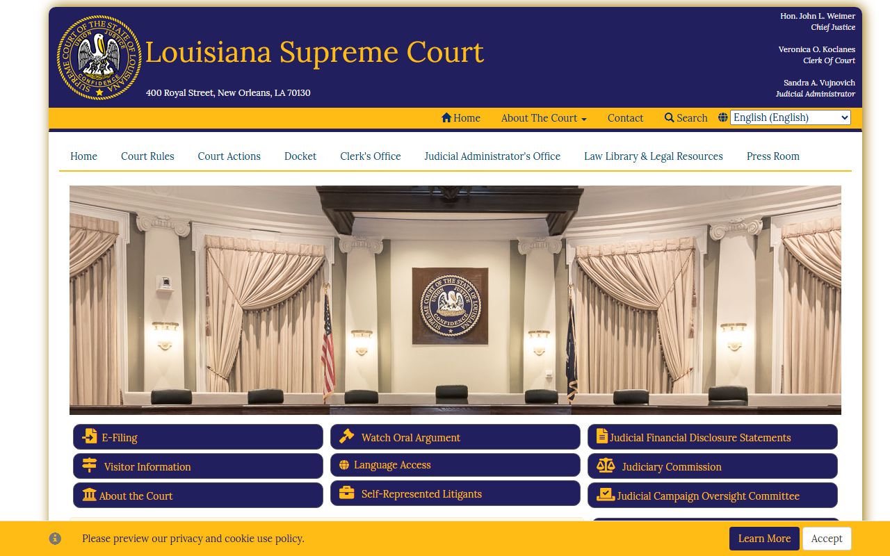 Louisiana Supreme Court website showing state court system information