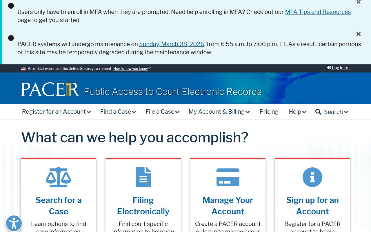 PACER federal court records portal for searching Louisiana federal felony cases